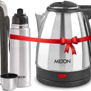 MILTON Combo Set Insta Electric Stainless Steel Kettle, 1.5 Litres, Silver and Flip Lid Thermosteel Hot or Cold Stainless Steel Water Bottle with…