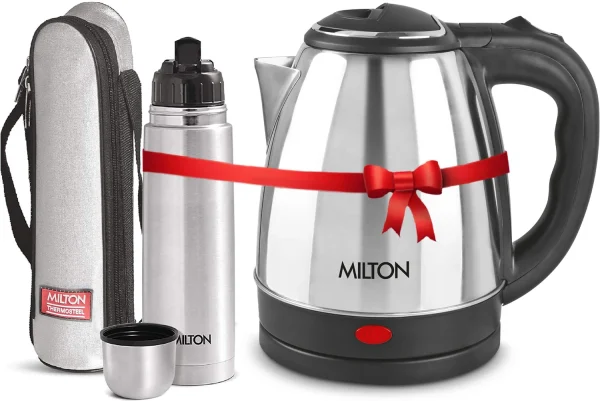 MILTON Combo Set Insta Electric Stainless Steel Kettle, 1.5 Litres, Silver and Flip Lid Thermosteel Hot or Cold Stainless Steel Water Bottle with...