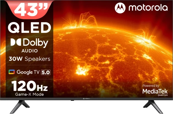 MOTOROLA 108 cm (43 inch) QLED Ultra HD (4K) Smart Google TV 2025 Edition with 5.0 OS, 30 W speaker, 120Hz Game accelerator, and Dolby Audio