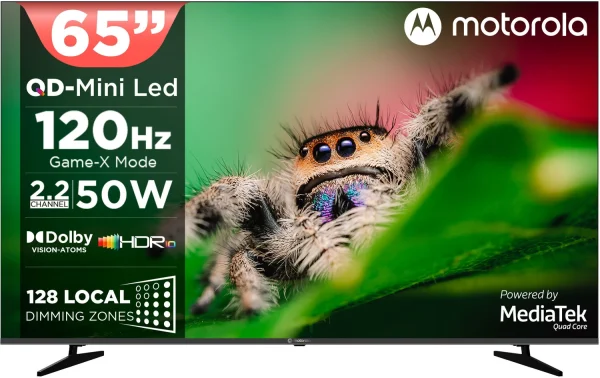 MOTOROLA 165 cm (65 inch) Ultra HD (4K) Mini LED Smart Google TV 2026 Edition with QD Mini LED, 128 Local Dimming Zones / LEDs, 2.2 Channel Audio...