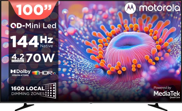 MOTOROLA 254 cm (100 inch) Ultra HD (4K) Mini LED Smart Google TV 2026 Edition with QD Mini LED, 1600 Local Dimming Zones( 3200 leds),4.2 Channel...