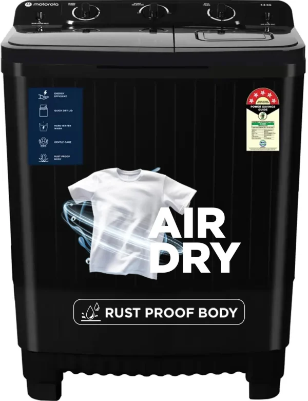 MOTOROLA 7 kg 5 star rating Midnight Series Semi Automatic Top Load Washing Machine Black