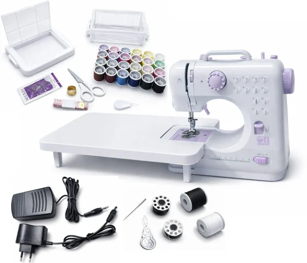 Onshoppy Portable Sewing Machine with 12 Built-in Stitches, Extension Table & Sewing Kit Electric Sewing Machine
