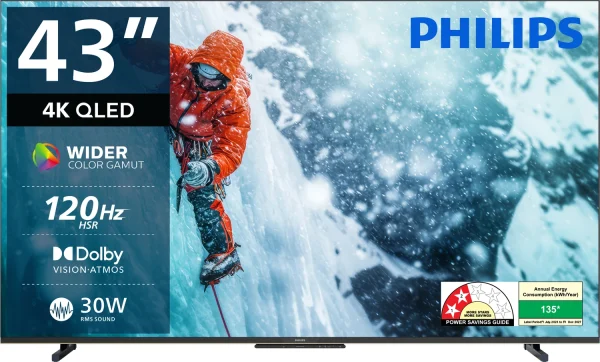 PHILIPS 108 cm (43 inch) QLED Ultra HD (4K) Smart Google TV with Dolby Vision |30W Dolby Atmos | 120Hz Refresh Rate | HDR 10+ |Wider Colour Gamut |...