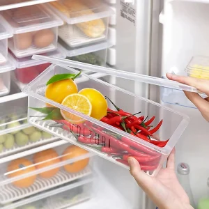 PRIYAM ENTERPRISE HomeFusion Fridge Storage Boxes Keeps Fruits, Vegetables (Pack of 4) with Drain Plate Containers 1 L Compact Refrigerator