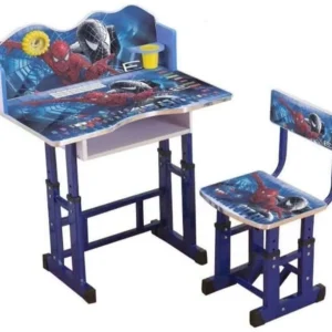 Puci Toy Premium Cartoon Printed Height Adjustable Kids Study Table with Chair Set Solid Wood Study Table