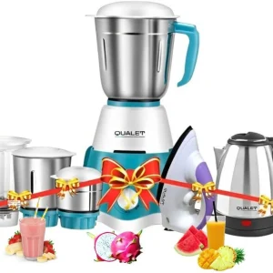 QUALET Glitter Electric Kettle (2L, Silver) & 750 W Mixer Grinder