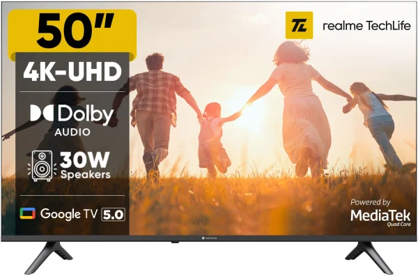 realme TechLife 127 cm (50 inch) Ultra HD (4K) LED Smart Google TV 2025 Edition with 5.0 OS, Dolby Audio, and 30 W downfiring speaker