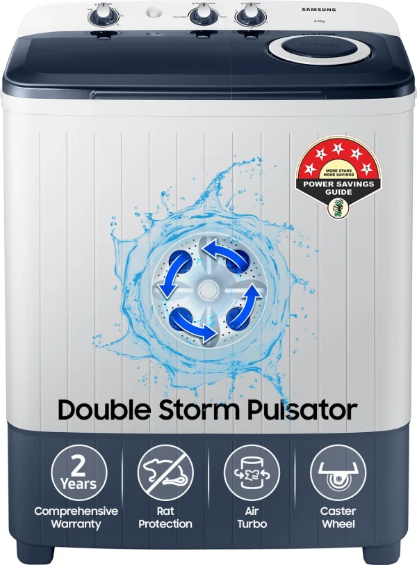 Samsung 6.5 kg 5 star, Air Turbo Drying Semi Automatic Top Load Washing Machine Blue, Grey