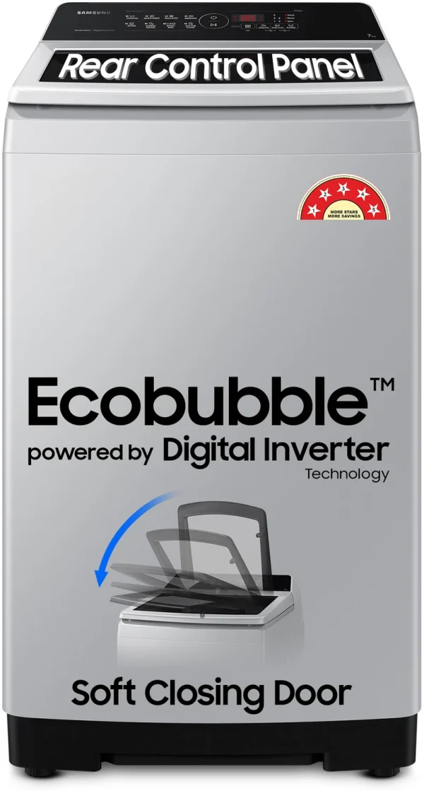 Samsung 7 kg 5 Star, Ecobubble, Soft Closing Door, Digital Inverter Fully Automatic Top Load Washing Machine Grey