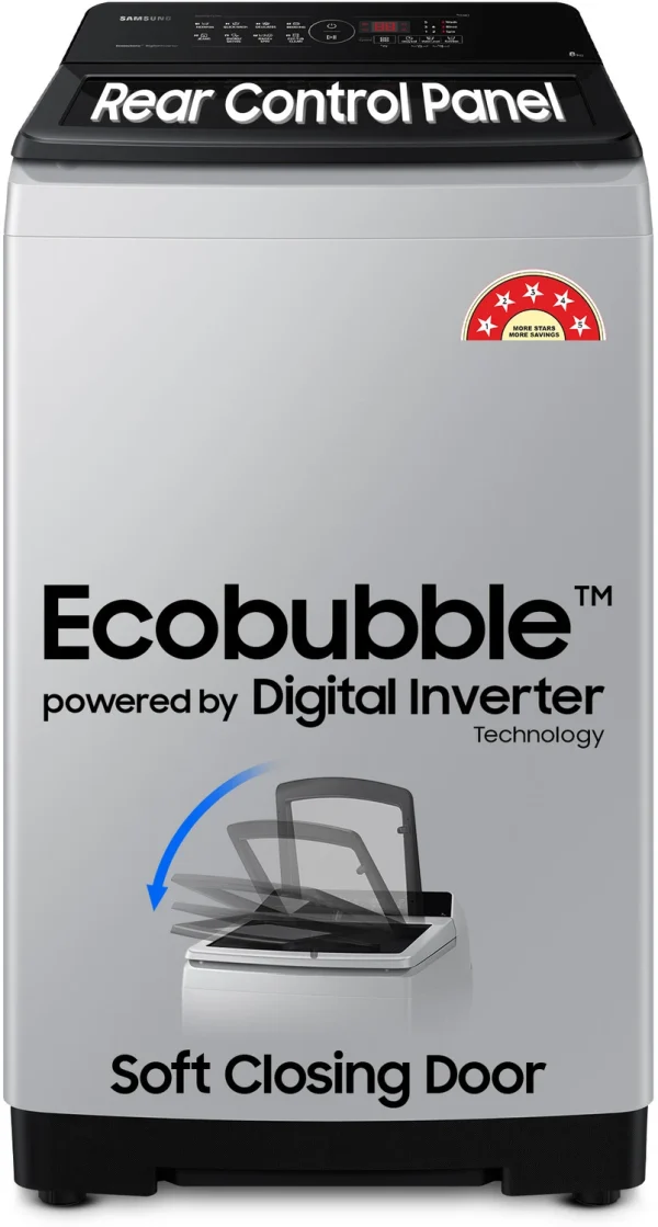 Samsung 8 kg 5 star, Ecobubble, Soft Closing Door, Digital Inverter Fully Automatic Top Load Washing Machine Grey