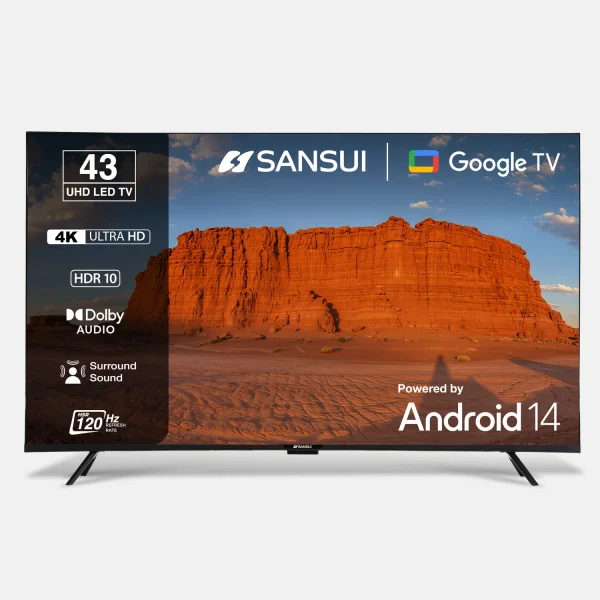 Sansui 109 cm (43 inch) Ultra HD (4K) LED Smart Google TV with HDR10| HLG| Dolby Audio| HSR 120Hz Refresh Rate| MEMC| 30W Surround Sound| FloLED Panel