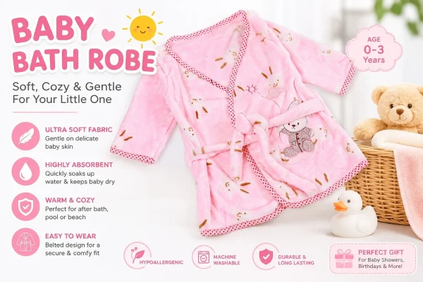 SHOPPIZONE Pink Free Size Bath Robe