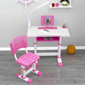StarAndDaisy K80 Plastic Kids Study Table Finish with Book Holder LEDLight Desk Chair Metal Desk Chair
