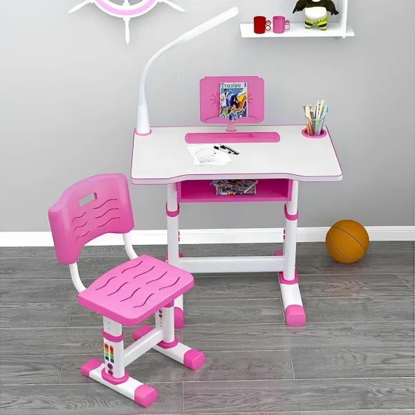 StarAndDaisy K80 Plastic Kids Study Table Finish with Book Holder LEDLight Desk Chair Metal Desk Chair