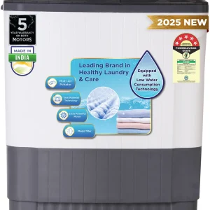TCL 8.5 kg 5 Star with Extra Powerful Motor, Magic Filter and Fast Dry Semi Automatic Top Load Washing Machine Grey