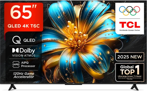 TCL T6C 164 cm (65 inch) QLED Ultra HD (4K) Smart Google TV with HDR 10+ | Dolby Vision- Atmos 24W |120 Hz Game Accelerator (DLG) | Metallic...