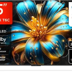 TCL T6C 189 cm (75 inch) QLED Ultra HD (4K) Smart Google TV with HDR 10+ | Dolby Vision- Atmos 30W |120 Hz Game Accelerator (DLG) | Metallic…