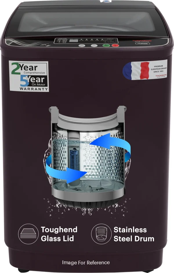 Thomson 8.5 kg PureWash Toughened Glass Lid with Stainless Steel Drum, Magic Filter and Multiple Wash Programs Fully Automatic Top Load Washing...