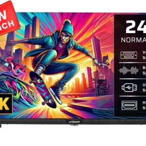 Uniboom 60 cm (24 inch) HD Ready LED TV with Firing Boom Speakers | Frameless | Aura Vision Display | Monitor Support | Dual USB