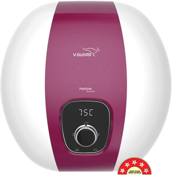 V-Guard Pebble Shine DG 15 L Storage Water Geyser Digital Display | BEE 5 Star Rating | Advanced 4 Layer Safety | Suitable for Hard Water