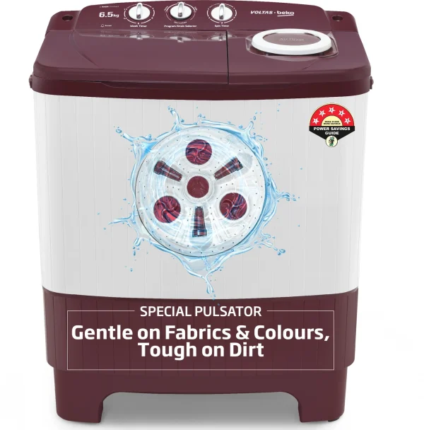 Voltas Beko 6.5 kg Semi Automatic Top Load Washing Machine Maroon, White