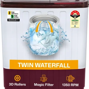 VW 8 kg Semi Automatic Top Load Washing Machine White, Maroon
