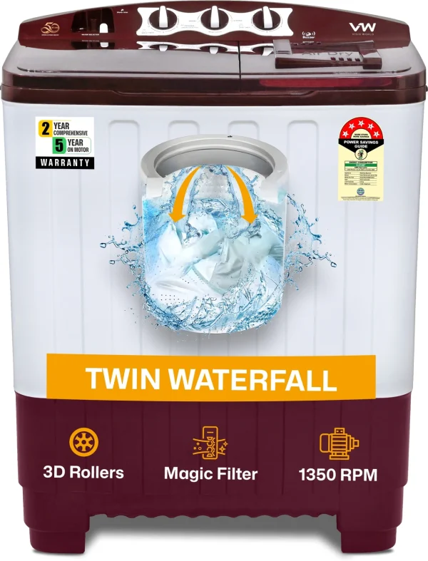 VW 8 kg Semi Automatic Top Load Washing Machine White, Maroon