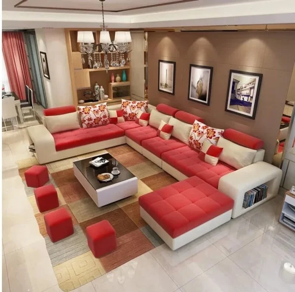 WAKESURE Premium Quality U-Shaped Sectional Sofa with Ottoman for Living Room Velvet Fabric 9 Seater Sofa