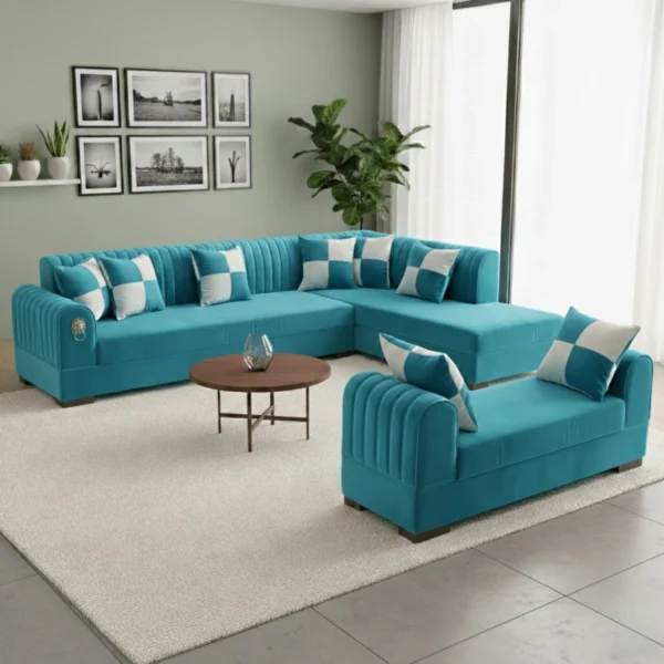 WAKESURE Premium Quality Velvet Fabric 8 Seater Sofa