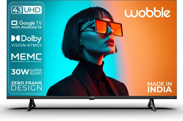 Wobble K Series 108 cm (43 inch) Ultra HD (4K) LED Smart Google TV 2025 Edition with MEMC Dolby Vision |30W Dolby Atmos |Zero-Frame Design