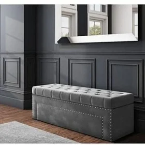 Wu Dtimber Upholstered Storage Ottoman Bench with Tufted Cushion Living Room & Bedroom Solid Wood Settee