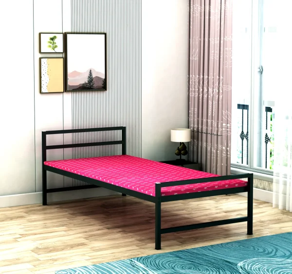 Ziaula ZIAULA Feet Iron Metal Bed With Attached MDF Board and Mattress Metal Single Bed, 186 cm x 92 cm (6.1 ft x 3.02 ft)